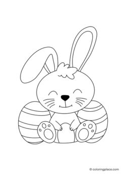 Easter bunny sitting with eggs as a coloring template