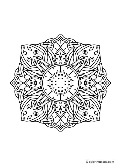 Mandala mit Blumenmustern als Malvorlage zum Ausdrucken