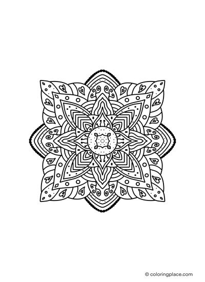 Ausmalbild eines Mandalas mit vielen geometrischen Formen