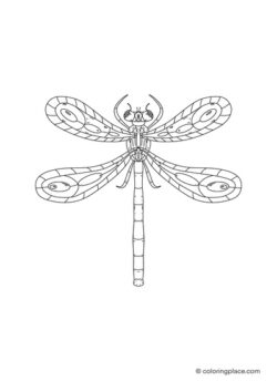 detailed coloring sheet of a Dragonfly with spread-out wings