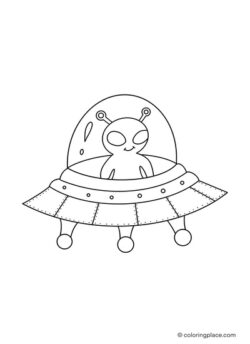 Alien in U.F.O. spaceship as a coloring page