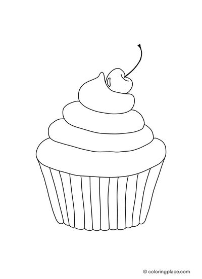 Cupcake with a cherry as a coloring page