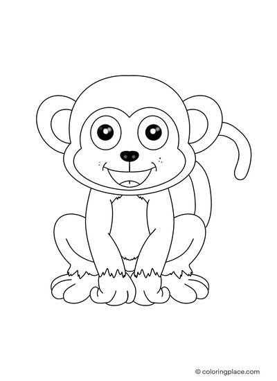 coloring sheet of a smiling cute little monkey