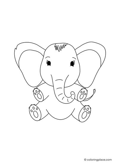 coloring page of a sitting elephant for kids