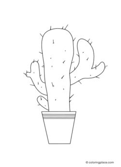 coloring page of a cactus in a decorative pot