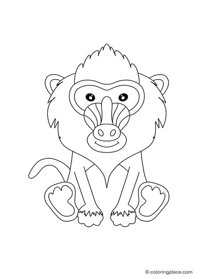blank coloring of a sitting baboon monkey