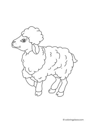 Malvorlage eines glücklichen Schafs auf einer Farm