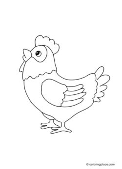 printable coloring page of a chicken o a farm