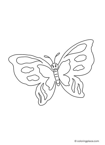 printable coloring page of a flying colorful butterfly