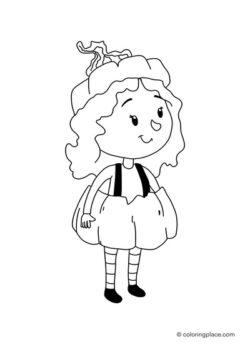 Girl in pumpkin dress-coloring-page-tracing-drawing