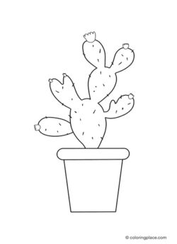 printable coloring page of a blooming cactus in a pot