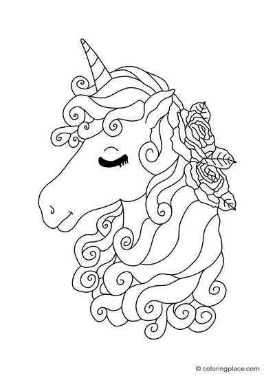 Unicorn portrait coloring page