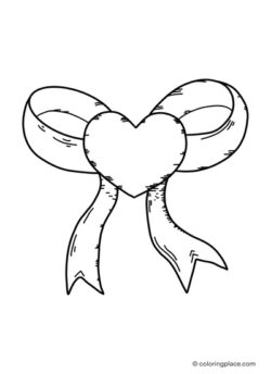 Bow with heart pendant coloring