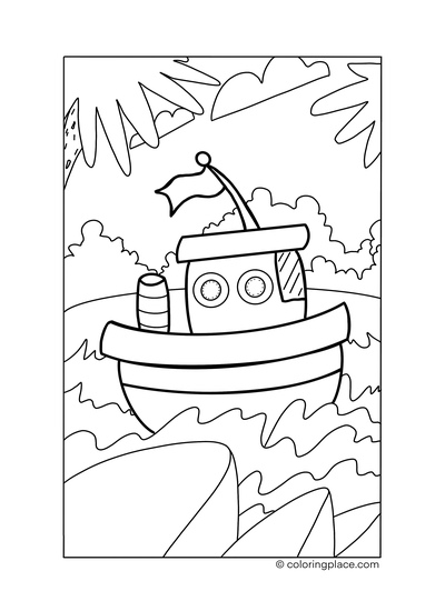 jungle river boat coloring page