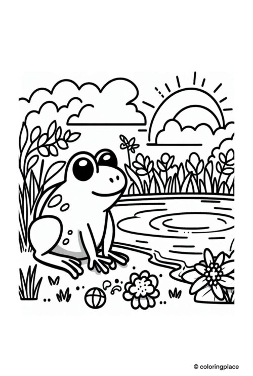 Frosch am Teich Malvorlage