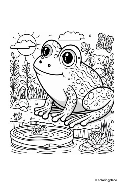 Frosch mit Seerosen