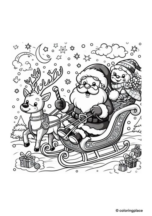 Weihnachtsmann und Rudolph Malvorlage
