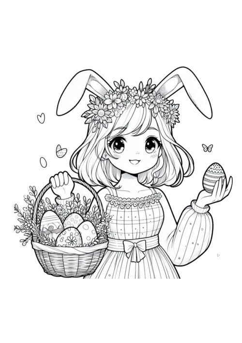 Oster Malvorlage: Anime Mädchen mit Bunny Ohren