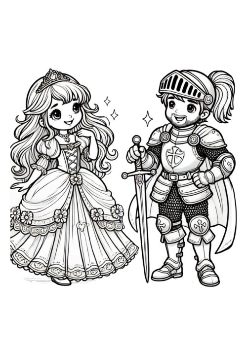Ritter mit seiner Prinzessin Ausmalbild
