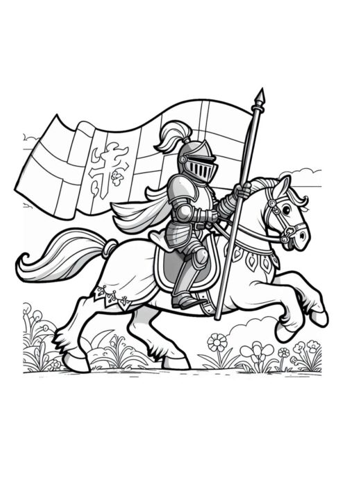 Reitender Ritter mit großer Fahne
