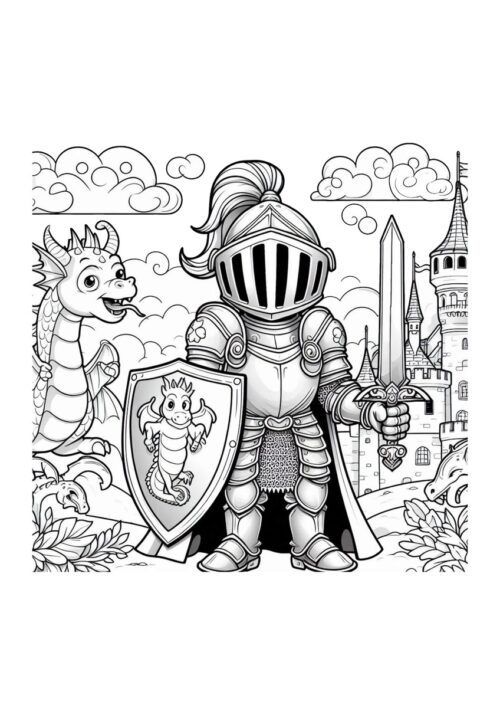 Ritter mit Drache Ausmalbild