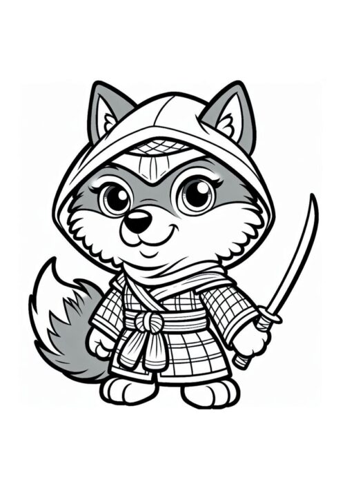 Süßer Ninja Wolf im Comic-Look