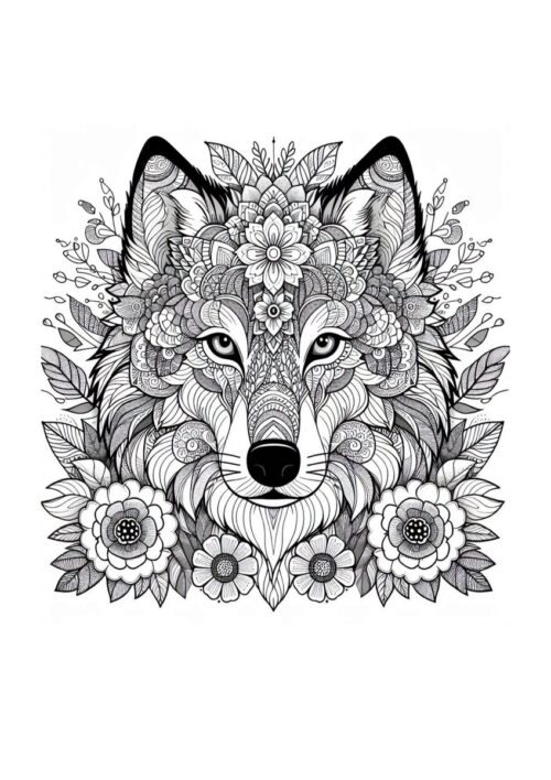 Wolf Tattoo Blumen-Design