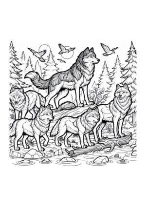 Wolfsrudel auf der Jagd im Wald