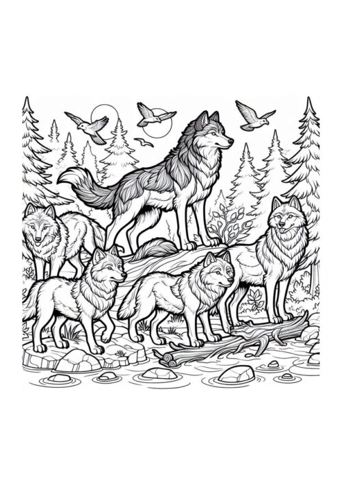 Wolfsrudel auf der Jagd im Wald