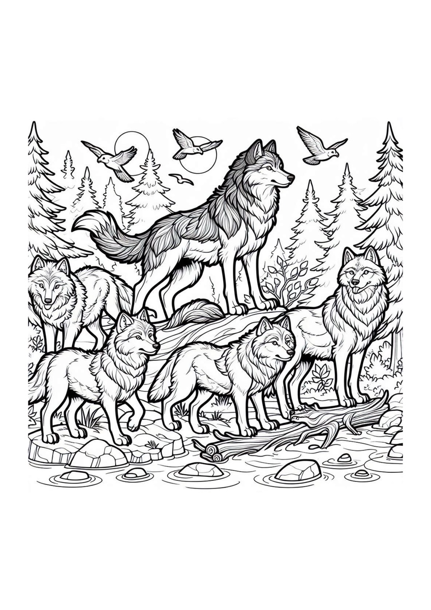 Wolfsrudel auf der Jagd im Wald