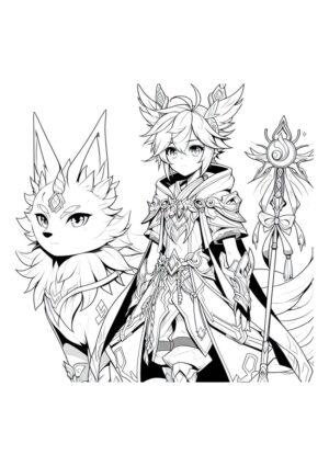 Anime Magier mit magischem Begleiter