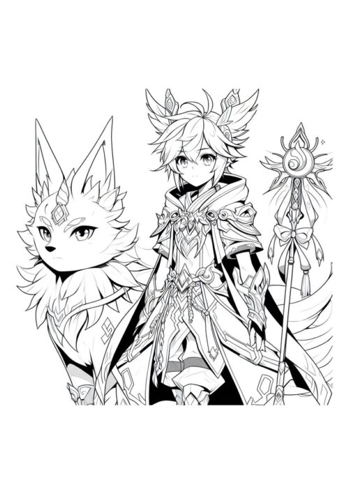 Anime Magier mit magischem Begleiter