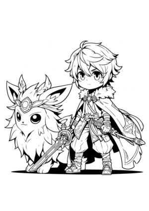 Anime Schwertkämpfer mit Partner