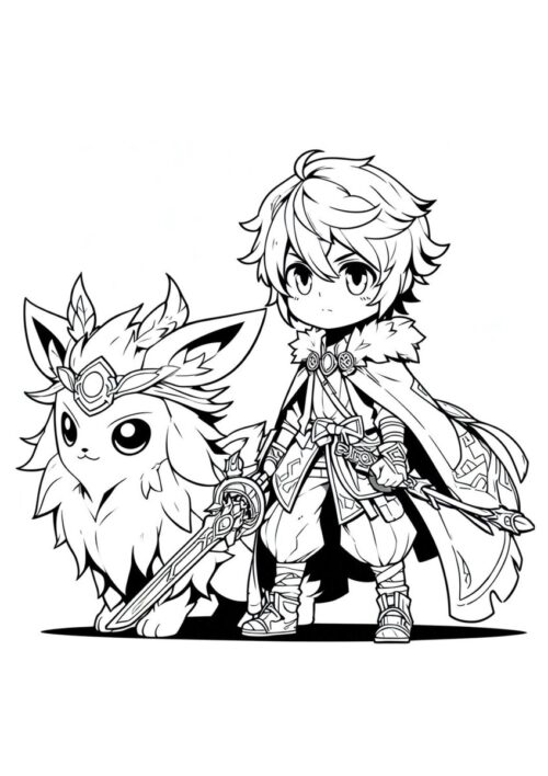 Anime Schwertkämpfer mit Partner