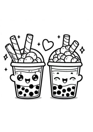 Bubble Tea Kawaii Malvorlage zum Drucken