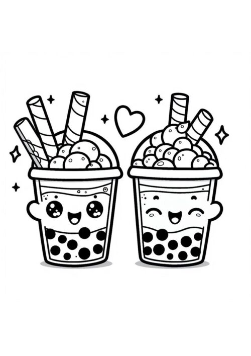 Bubble Tea Kawaii Malvorlage zum Drucken