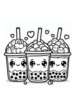 Drei Bubble Tea Sorten Ausmalbild