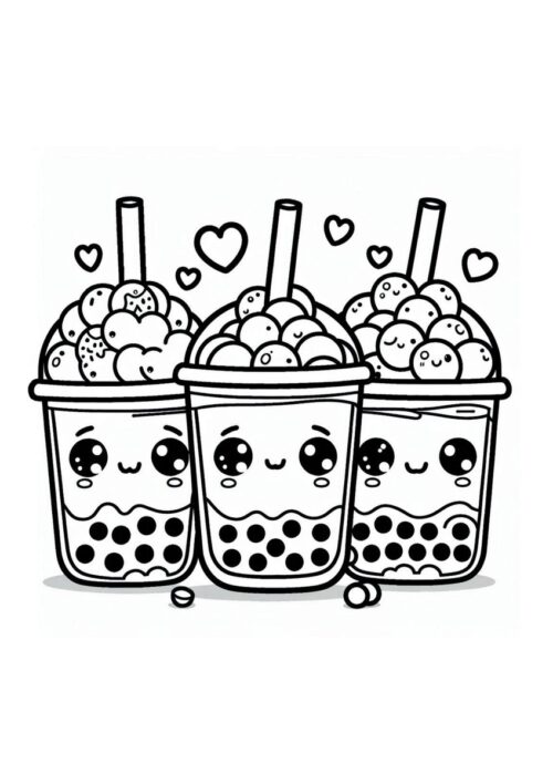 Drei Bubble Tea Sorten Ausmalbild