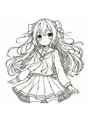 Hübsches Anime Mädchen - Ausmalbild zum Drucken
