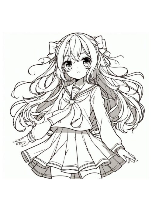 Hübsches Anime Mädchen - Ausmalbild zum Drucken