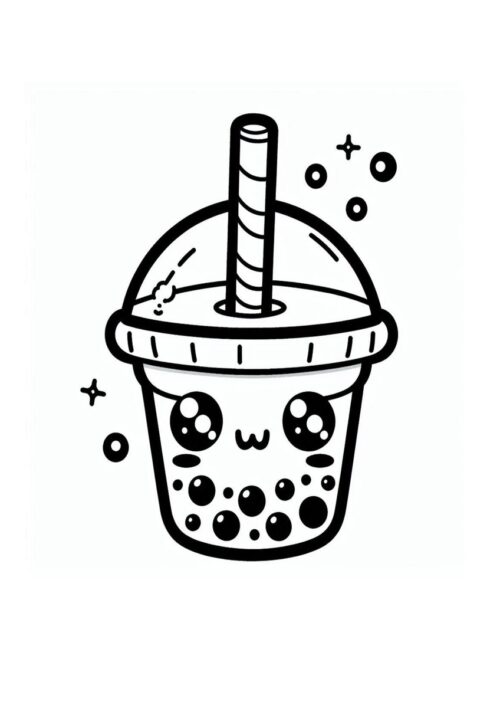 Schöne Kawaii Bubble Tea Malvorlage