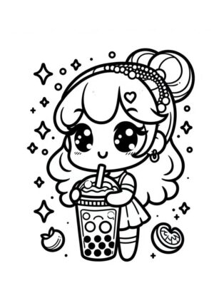 Kawaii Mädchen mit Bubble Tea