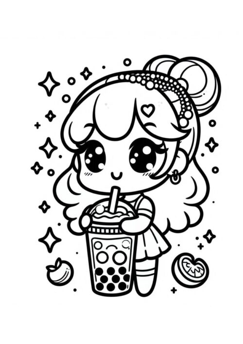 Kawaii Mädchen mit Bubble Tea