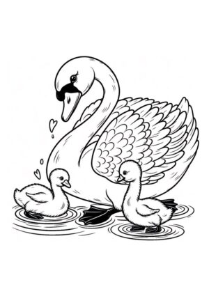 Schwan mit seinem süßen Küken Ausmalbild