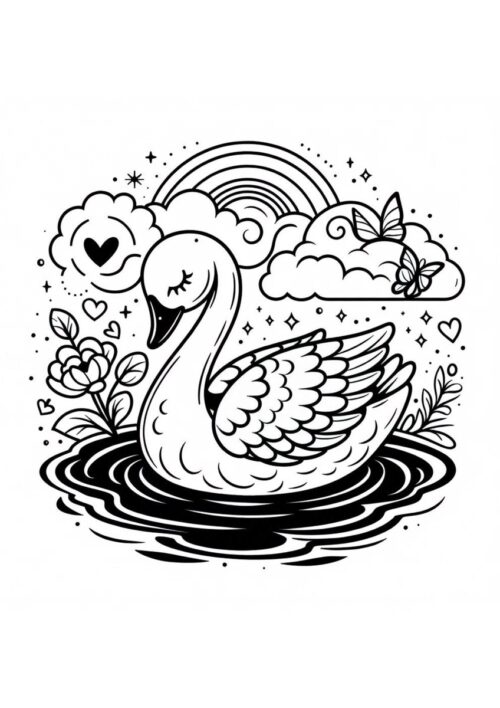 Schwimmender Schwan Ausmalbild zum Drucken